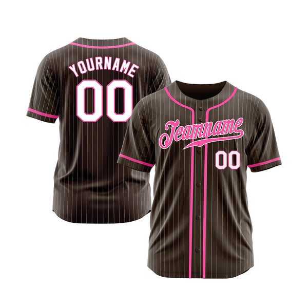 Custom Brown White Pinstripe Pink-White Classic Style Authentic Sports Baseball Jersey