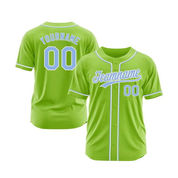 Custom Neon Green Light Blue-White Classic Style Authentic Sports Baseball Jersey
