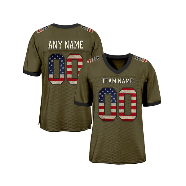 Custom Olive Vintage USA Flag Cream-Black Mesh Salute To Service Classic Style Authentic Sports Football Jersey