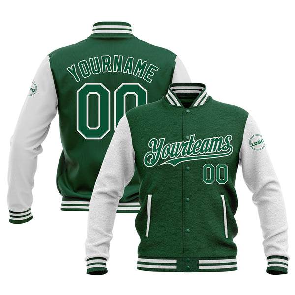 Custom Kelly Green White Classic Style Two Tone Bomber Varsity Letterman Embroidered Jacket