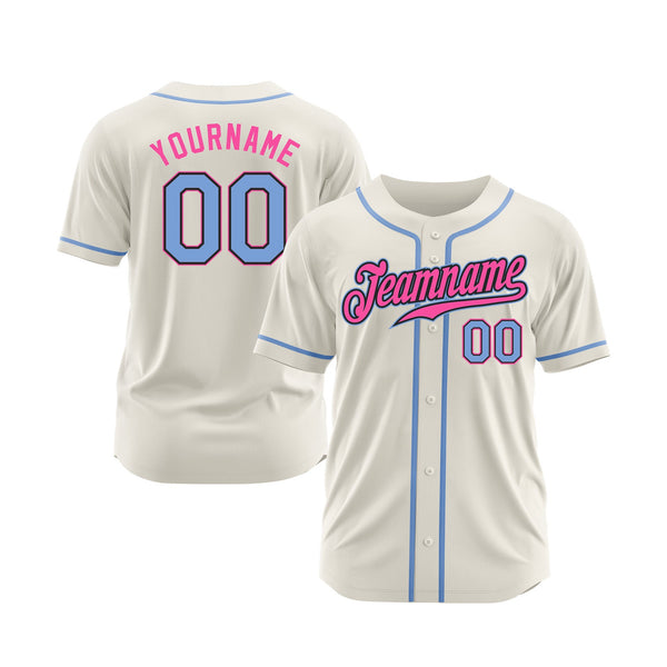 Custom Cream Light Blue Black-Pink Classic Style Authentic Sports Baseball Jersey
