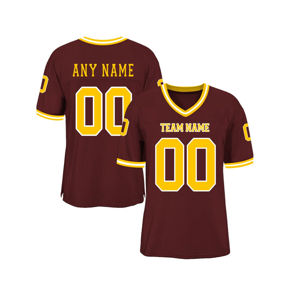 Custom Burgundy Gold-White Mesh Throwback Classic Style Authentic Sports Football Jersey