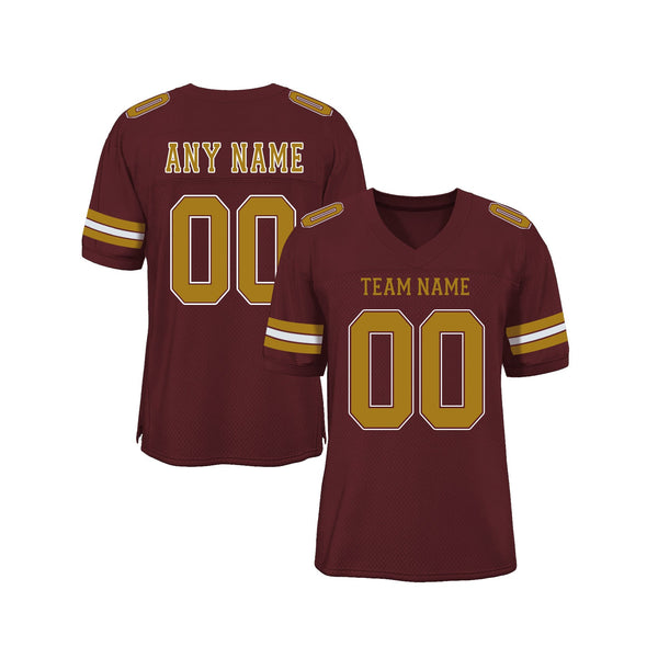 Custom Burgundy Old Gold-White Mesh Classic Style Authentic Sports Football Jersey