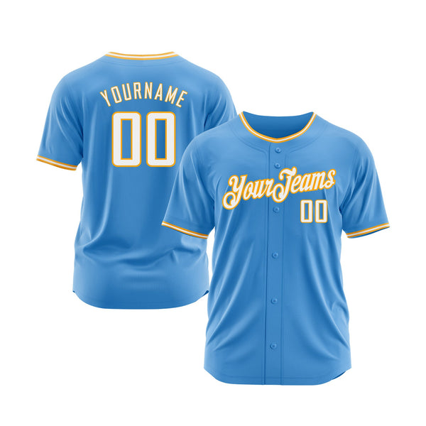 Custom Powder Blue White-Gold Classic Style Authentic Sports Baseball Jersey