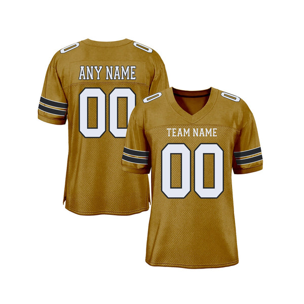 Custom Old Gold White-Black Mesh Classic Style Authentic Sports Football Jersey