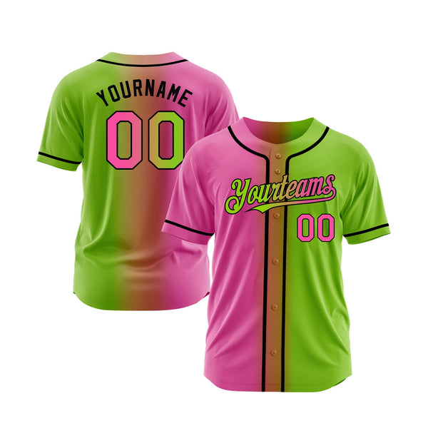 Custom Neon Green Pink-Black Gradient Fashion Classic Style Authentic Sports Baseball Jersey