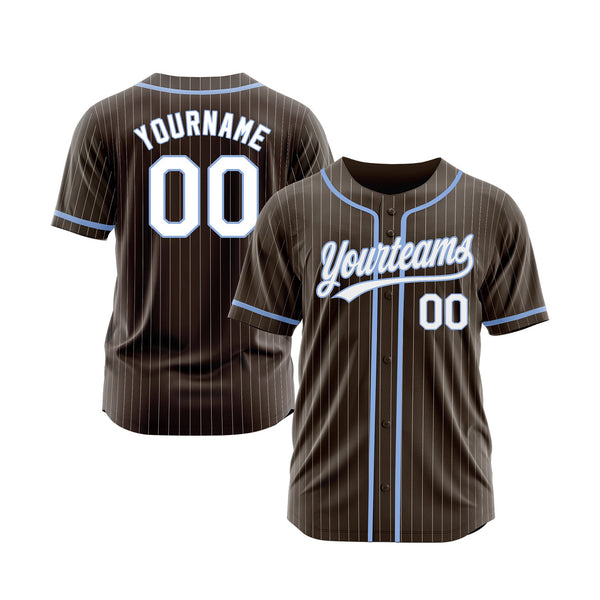 Custom Brown White Pinstripe Light Blue Classic Style Authentic Sports Baseball Jersey