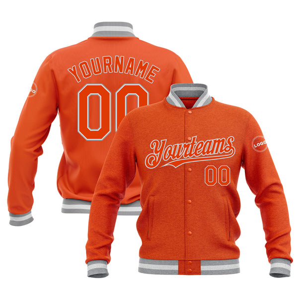Custom Orange White-Gray Classic Style Bomber Varsity Letterman Embroidered Jacket