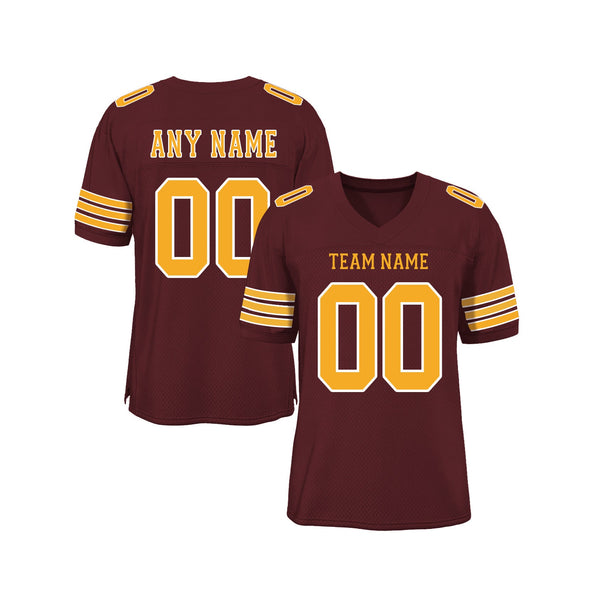Custom Burgundy Gold-White Mesh Classic Style Authentic Sports Football Jersey
