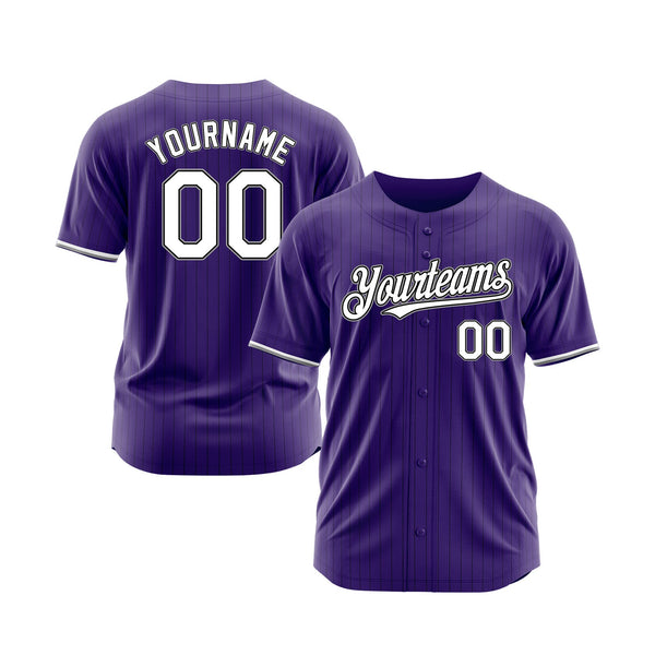 Custom Purple Black Pinstripe White-Gray Classic Style Authentic Sports Baseball Jersey