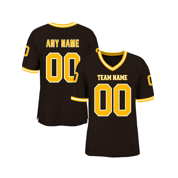 Custom Brown Gold-White Mesh Throwback Classic Style Authentic Sports Football Jersey