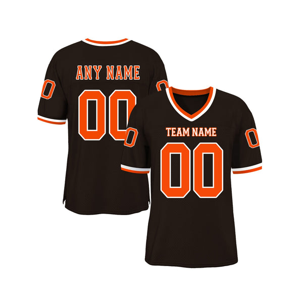 Custom Brown Orange-White Mesh Throwback Classic Style Authentic Sports Football Jersey