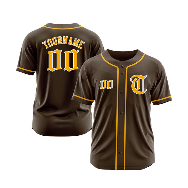 Custom Brown Gold-White Classic Style Authentic Sports Baseball Jersey