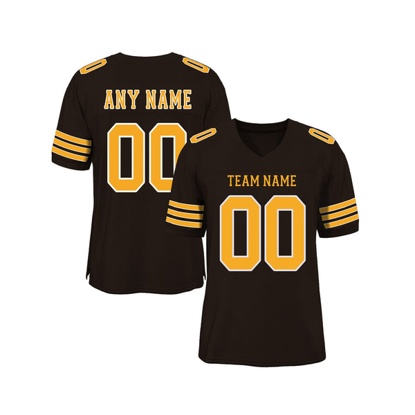Custom Brown Gold-White Mesh Classic Style Authentic Sports Football Jersey