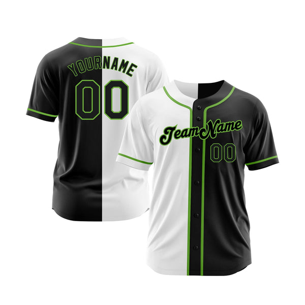 Custom White-Black Neon Green Split Fashion Classic Style Authentic Sports Baseball Jersey