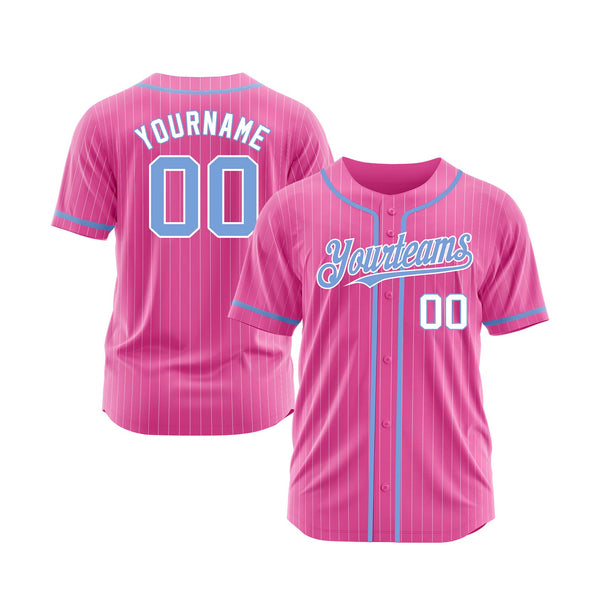 Custom Pink White Pinstripe Light Blue-White Classic Style Authentic Sports Baseball Jersey