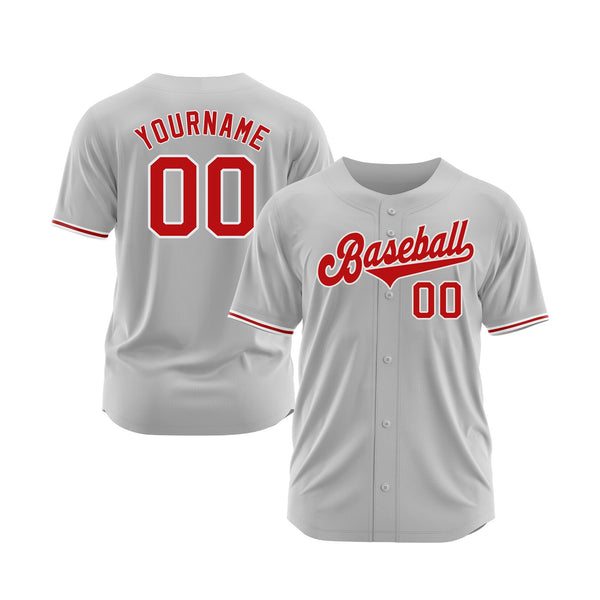 Custom Gray Red-White Classic Style Authentic Sports Baseball Jersey
