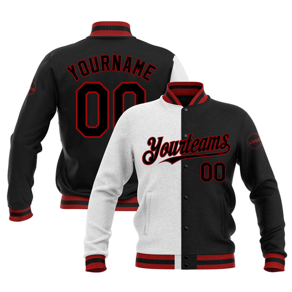 Custom White Black-Red Classic Style Split Fashion Bomber Varsity Letterman Embroidered Jacket