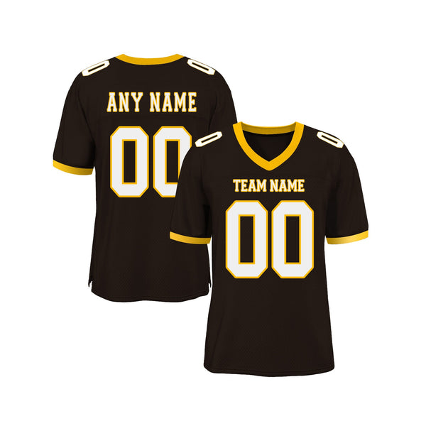 Custom Brown White-Gold Mesh Classic Style Authentic Sports Football Jersey