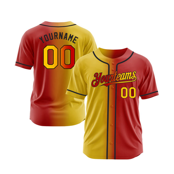 Custom Red Yellow-Black Gradient Fashion Classic Style Authentic Sports Baseball Jersey