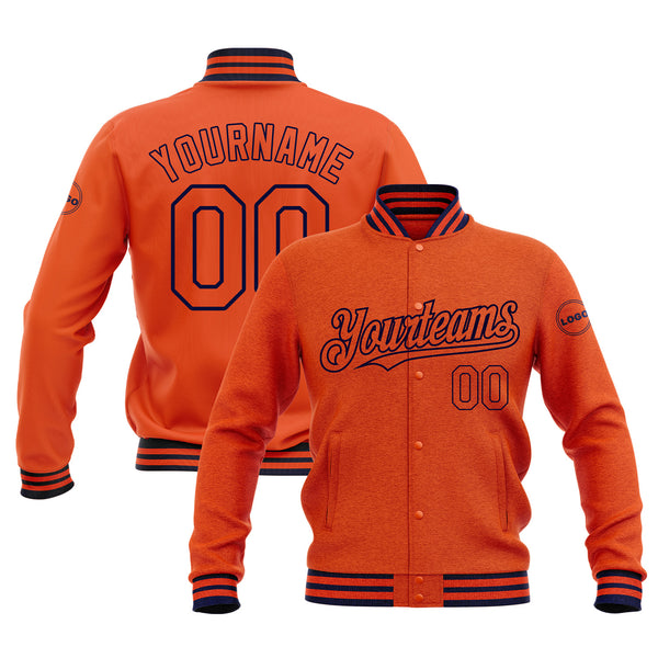 Custom Orange Light Blue-Navy Classic Style Bomber Varsity Letterman Embroidered Jacket