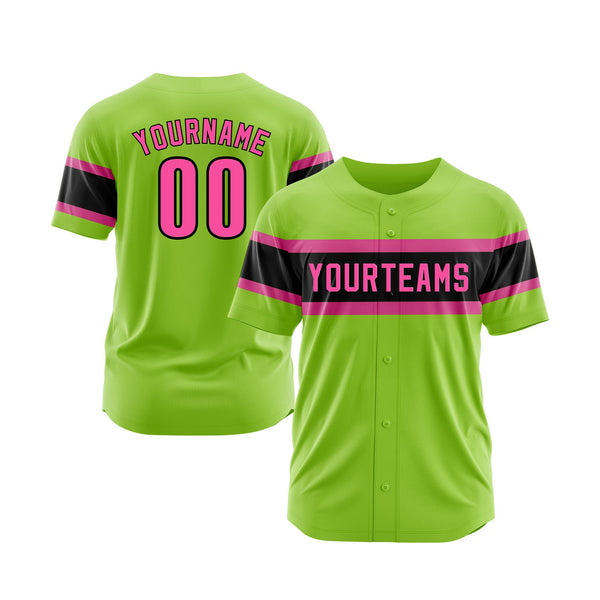 Custom Neon Green Pink-Black Classic Style Authentic Sports Baseball Jersey