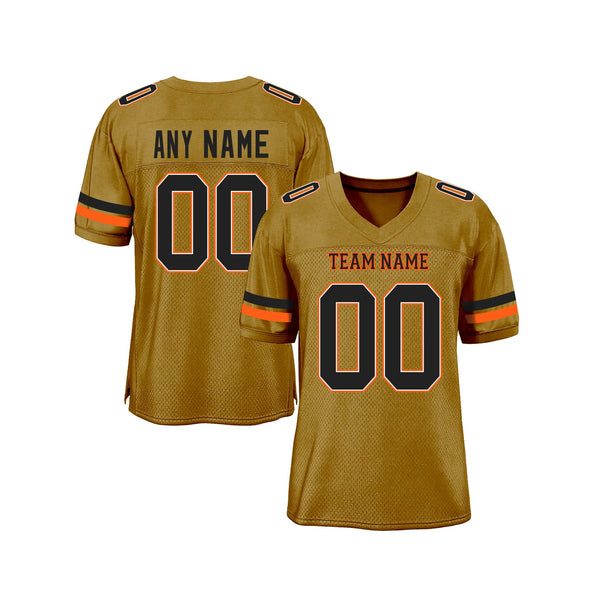 Custom Old Gold Black-Orange Mesh Classic Style Authentic Sports Football Jersey