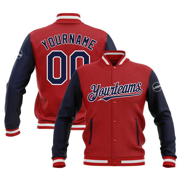 Custom Red Navy-White Two Tone Bomber Varsity Letterman Embroidered Jacket