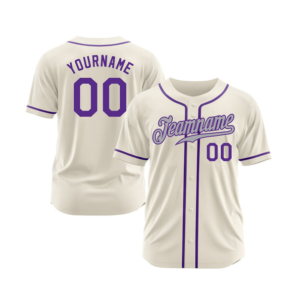 Custom Cream Purple-Gray Classic Style Authentic Sports Baseball Jersey