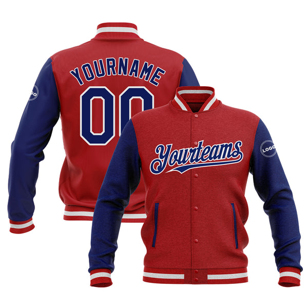 Custom Red Royal-White Two Tone Bomber Varsity Letterman Embroidered Jacket