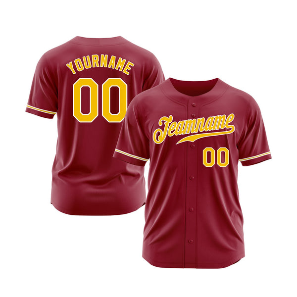Custom Maroon Yellow-White Classic Style Authentic Throwback Sports Baseball Jersey