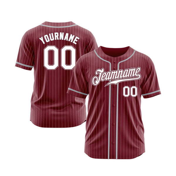 Custom Crimson White Pinstripe Gray Classic Style Authentic Sports Baseball Jersey