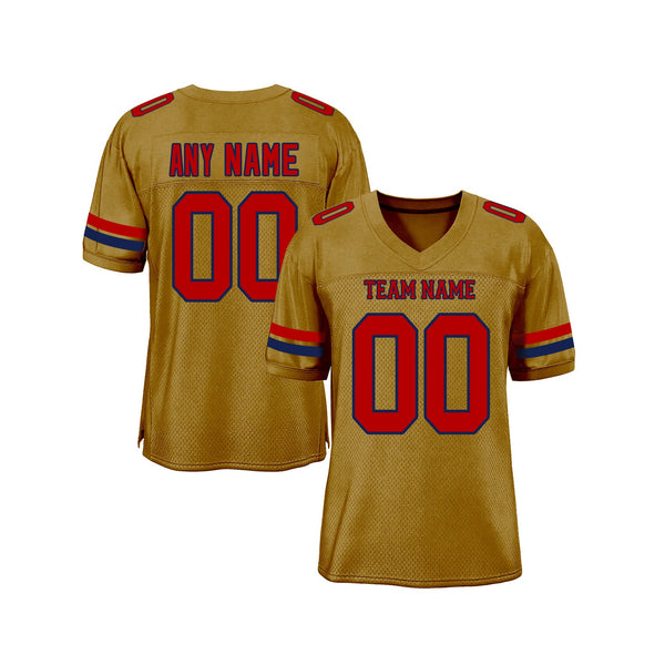 Custom Old Gold Red-Navy Mesh Classic Style Authentic Sports Football Jersey