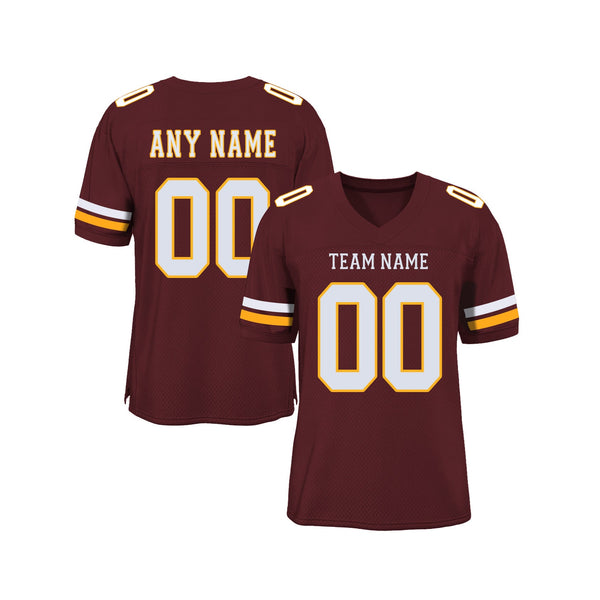 Custom Burgundy White-Gold Mesh Classic Style Authentic Sports Football Jersey