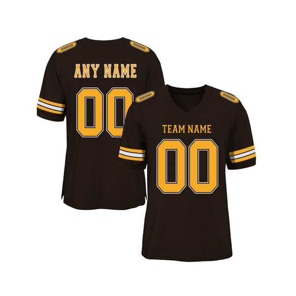 Custom Brown Gold-White Mesh Classic Style Authentic Sports Football Jersey
