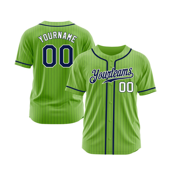 Custom Neon Green Navy Pinstripe Navy-White Classic Style Authentic Sports Baseball Jersey