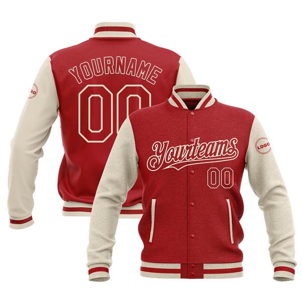Custom Red Red-Cream Classic Style Two Tone Bomber Varsity Letterman Embroidered Jacket