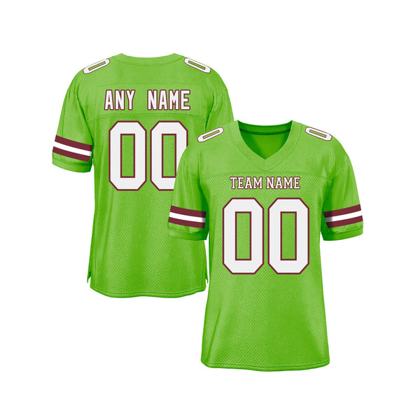 Custom Neon Green White-Burgundy Mesh Classic Style Authentic Sports Football Jersey