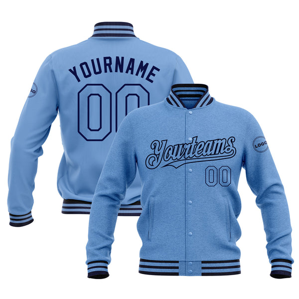 Custom Light Blue Navy Classic Style Bomber Varsity Letterman Embroidered Jacket