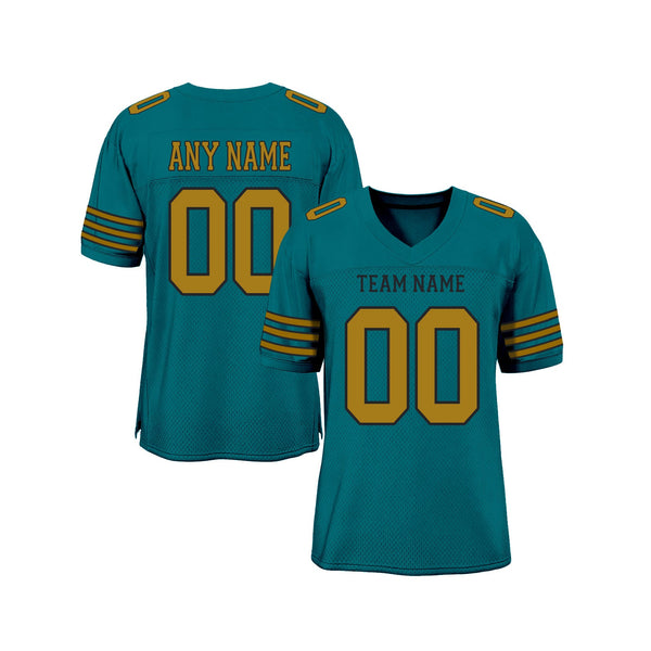 Custom Teal Old Gold-Black Mesh Classic Style Authentic Sports Football Jersey