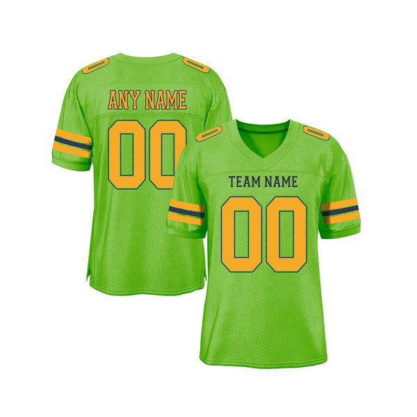 Custom Neon Green Gold-Navy Mesh Classic Style Authentic Sports Football Jersey