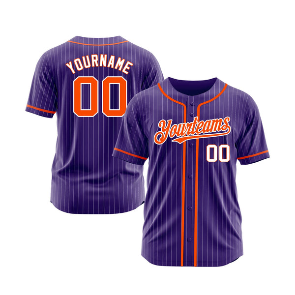 Custom Purple White Pinstripe Orange-White Classic Style Authentic Sports Baseball Jersey