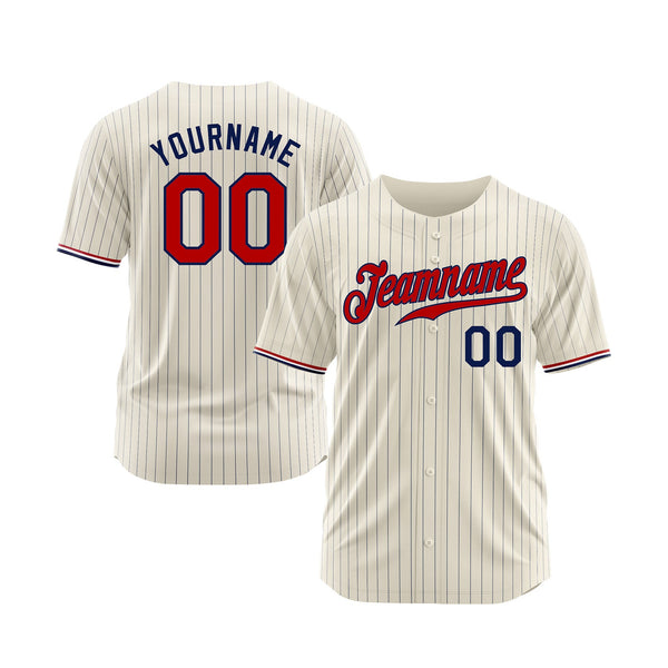 Custom Cream Navy Pinstripe Navy-Red Classic Style Authentic Sports Baseball Jersey