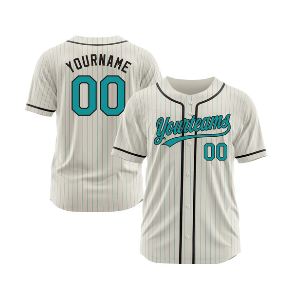 Custom Cream Teal Pinstripe Black Classic Style Authentic Sports Baseball Jersey