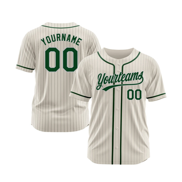 Custom Cream Gray Pinstripe Green Classic Style Authentic Sports Baseball Jersey