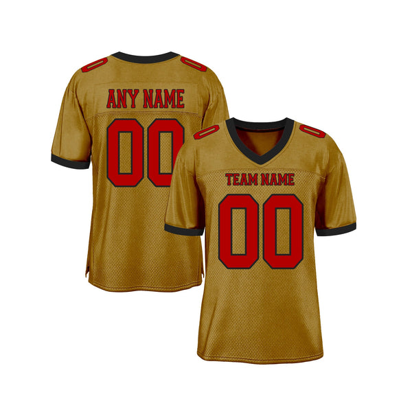 Custom Old Gold Red-Black Mesh Classic Style Authentic Sports Football Jersey