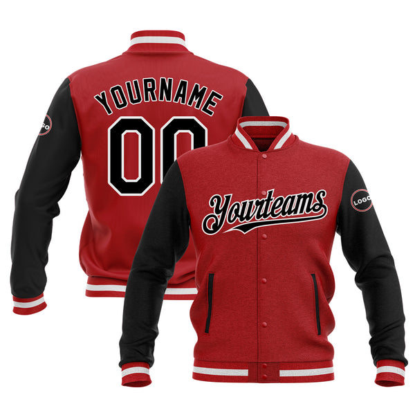 Custom Red Black-White Two Tone Bomber Varsity Letterman Embroidered Jacket
