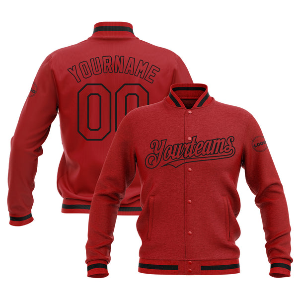 Custom Red Red-Black Bomber Varsity Letterman Embroidered Jacket