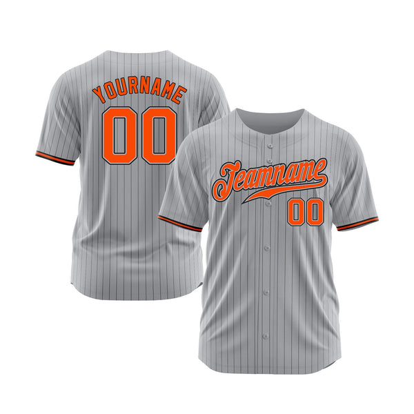 Custom Gray Black Pinstripe Orange-Black Classic Style Authentic Sports Baseball Jersey