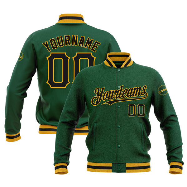 Custom Kelly Green Black-Gold Classic Style Bomber Varsity Letterman Embroidered Jacket
